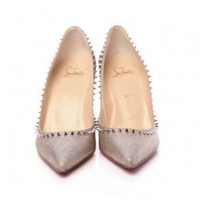 Christian Louboutin Anjalina 85 Rose Gold Glitter Spikes Stiletto Heel Pumps 37